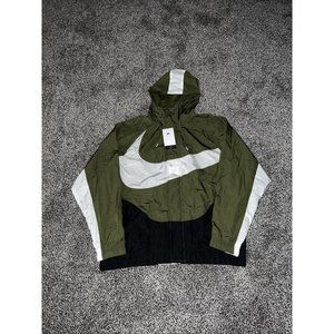 Nike NSW Swoosh Woven Mens Full Zip Hooded Windbreaker Jacket Size L Green White